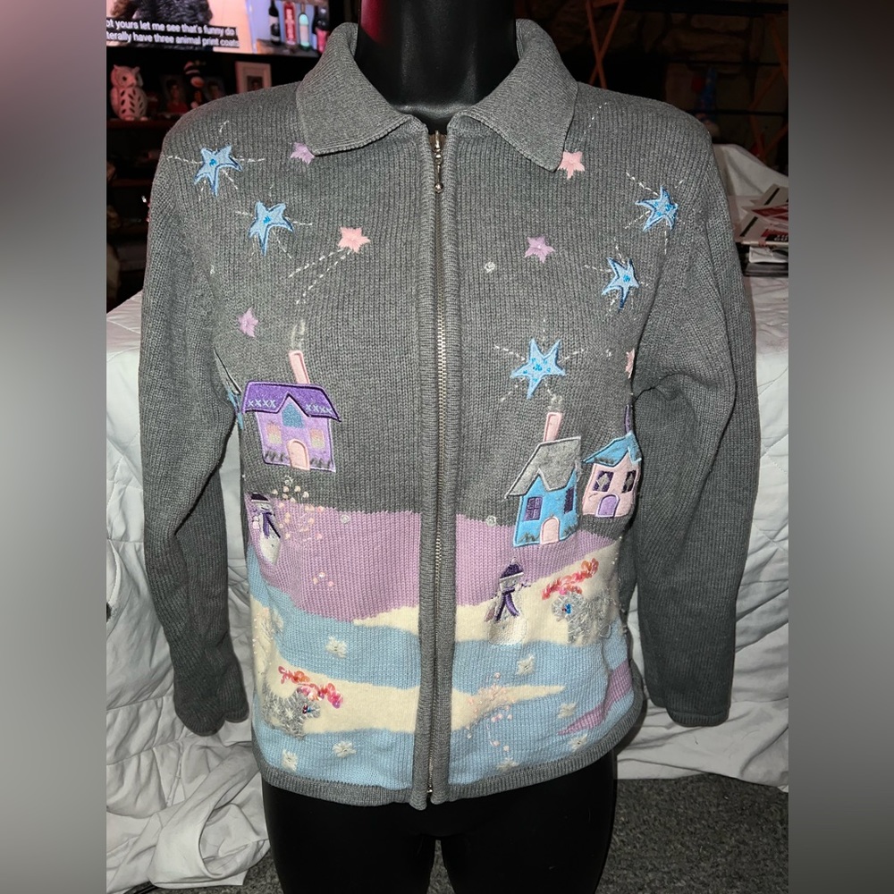 Vintage Tabi International Zip Up Christmas Sweater